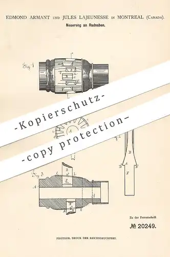 original Patent - Edmond Armant , Jules Lajeunesse , Montreal , Kanada , 1882 , Radnabe | Rad , Räder | Wagenrad !!!