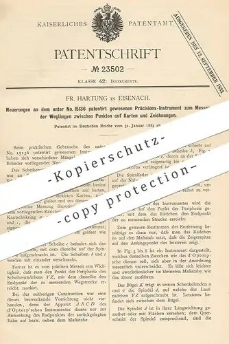 original Patent - Fr. Hartung , Eisenach , 1883 , Messen der Weglänge auf Karten , Zeichnungen | d'Optorp | Länge !!