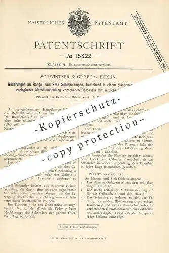 original Patent - Schwintzer & Gräff , Berlin , 1880 , Öllampe , Hängelampe , Stehlampe | Brenner , Lampe , Licht !!!