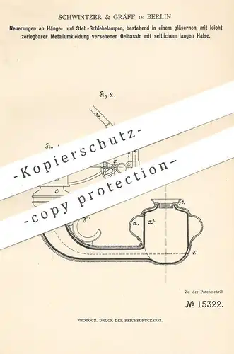original Patent - Schwintzer & Gräff , Berlin , 1880 , Öllampe , Hängelampe , Stehlampe | Brenner , Lampe , Licht !!!