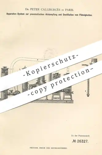 original Patent - Dr. Peter Calliburcès , Paris , Frankreich | pneumatische Abdampfung u. Destillation von Flüssigkeit