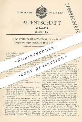 original Patent - Dey Zeitregister Syndikat GmbH , Berlin , 1902 , Stempel zum Prägen von Zahlen o. Buchstaben auf Blech