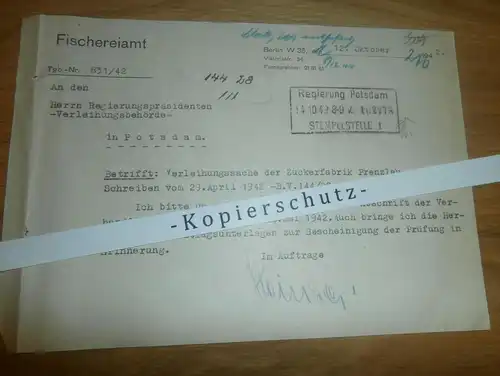 Zuckerfabrik Prenzlau , 1942 , Fischereiamt , Regierung Potsdam !!!