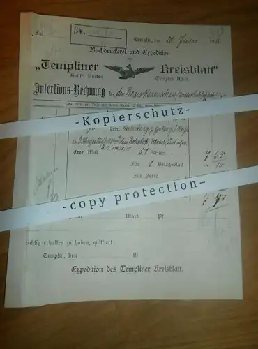 Kreisblatt Templin , 1916 , Rechnung , Potsdam , Buchdruckerei und Expedition !!