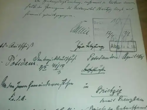 Rittergut Brietzig b. Nechlin , 1918 , Damerow , Kgl. Regierung Potsdam !!!
