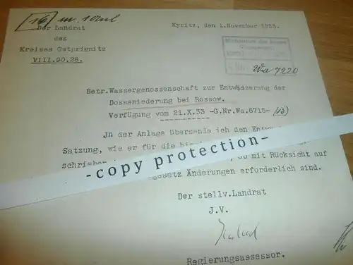11 Seiten , Ministerium des Innern ,1933 , Fretzdorf , Kyritz , Rossow , Wittstock / Dosse , Schwerin , Mecklenburg !!!