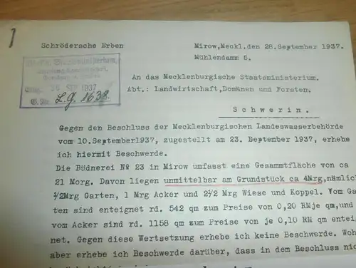 Schrödersche Erben Mirow , 1937 , Büdnerei , Else Pape , Staatsministerium !!!