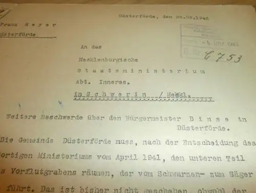 Düsterförde , 1943, Ministerium des Innern , Godendorf , Neustrelitz , Burg Stargard !!!