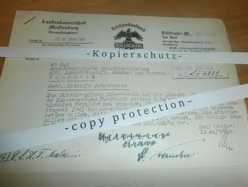 Gutsverwaltung Schorrentin b. Neukalen , 1940 , Güstrow , Landesbauernschaft Mecklenburg !!!