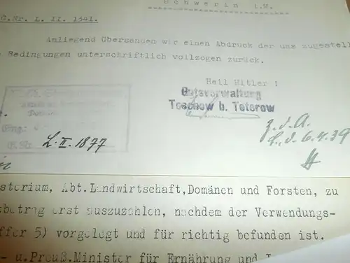 Gutsverwaltung von Blücher in Teschow b. Teterow , 1939 , Güstrow , Mecklenburg !!!