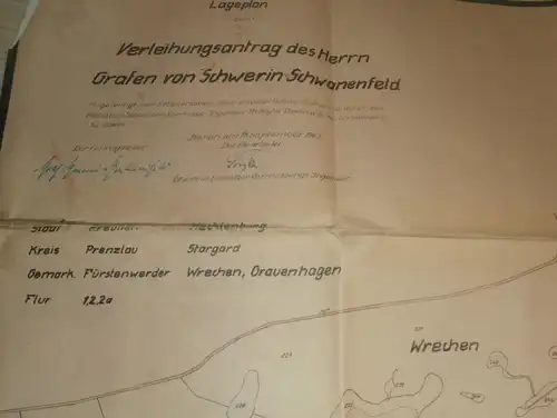 riesige Karte Graf von Schwerin Schwanenfeldt , 1943 ,  Wrechen , Grauenhagen , Fürstenwerder Rarität !! Mecklenburg !!!