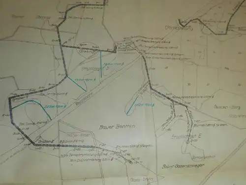 große Karte , Wasserverband Thurow , 1952 , Wilhelminenhof , Rollenhagen , Rödlin , Neustrelitz , Mecklenburg !!!