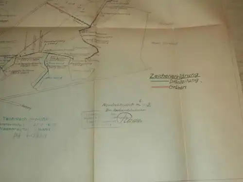 große Karte , Wasserverband Thurow , 1952 , Wilhelminenhof , Rollenhagen , Rödlin , Neustrelitz , Mecklenburg !!!