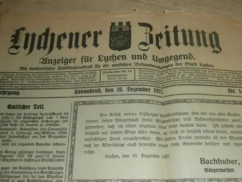 Lychener Zeitung , 1927 , Dr. Pannwitz , Lychen ,  Kaufhaus, Fürstenberg , Reklame / Werbung !!!