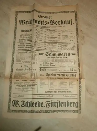 Lychener Zeitung , 1927 , Dr. Pannwitz , Lychen ,  Kaufhaus, Fürstenberg , Reklame / Werbung !!!