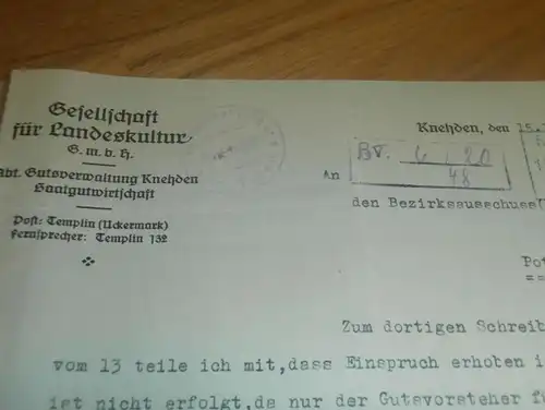 Gesellschaft für Landeskultur GmbH in Knehden b. Templin , 1927 , Regierung Potsdam , Uckermark !!!