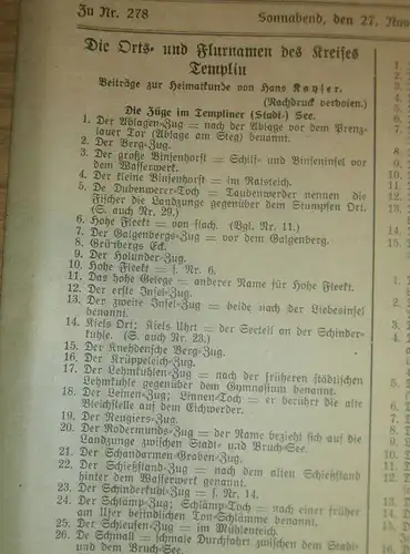 Unsere Heimat , 1926 , Orts- und Flurnamen des Kreises Templin , Geschichte Boitzenburg !!!