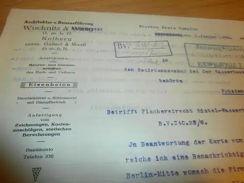 Wucknitz und Wittig GmbH in Kolberg , 1924 , Storkow b. Templin , Brandenburg , Regierung Potsdam !!!