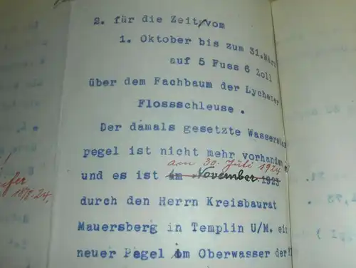 Lychener Mühle , 1924 , 7-seitiges Dokument , Kloster , Fretzdorf ,  Geschichte , Templin , Regierung , Mecklenburg !!!