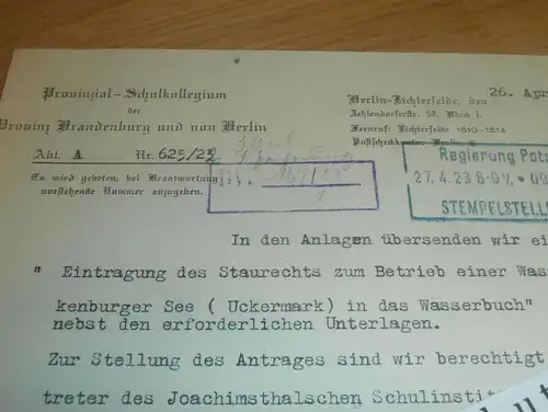 Joachimsthal Schulinstitut , 1923 , Blankenburg , Staurecht , Schule , Templin , Regierung , Uckermark !!!