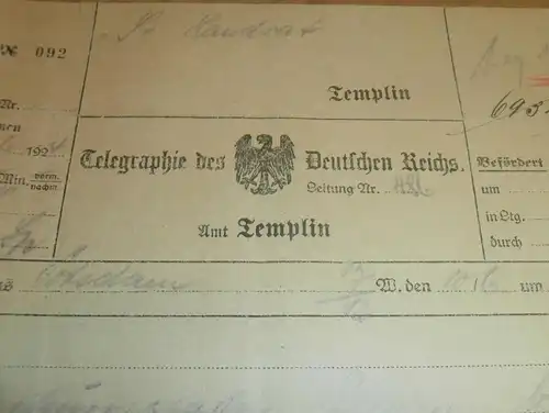 Telegramm vom Regierungspräsidenten an Landrat , 1924 , Widerspruch , Templin , Uckermark !!!