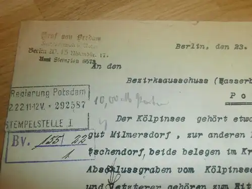 Graf von Bredan , 1922 , mit Autograph , Rittergut Milmersdorf und Götschendorf , Gerswalde , Mühle , Uckermark !!!