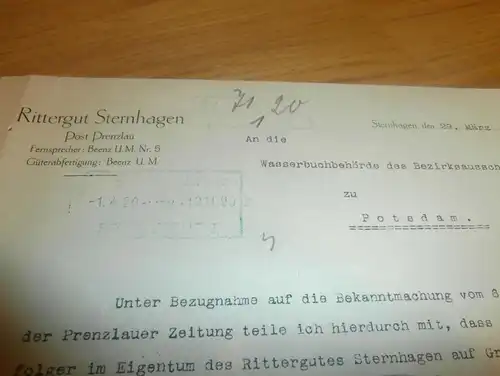 Rittergut Sternhagen , 1920 , mit Autograph R. Sauerbrey , Beenz , Lychen , Regierung !!!