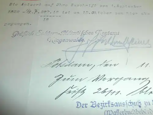 Gräfl. Saldern `sche Verwaltung Ringenwalde , 1922 , mit Autograph , Ahlimbsmühle , Templin , Regierung Potsdam !!!