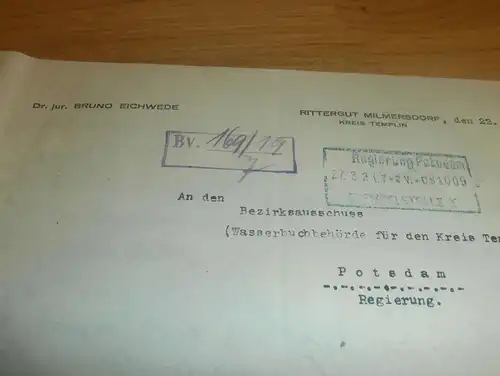 Bruno Eichwede - Rittergut Milmersdorf , 1921 , mit Autograph , Gerswalde , Kreis Templin , Uckermark !!!