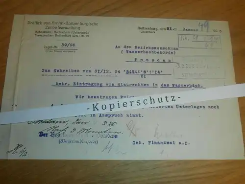 Gräflich von Arnim Boitzenburg `sche Zentralverwaltung , 1925 , Regierung , Staurechte , Bahn Hardenbeck / Uckermark !!!