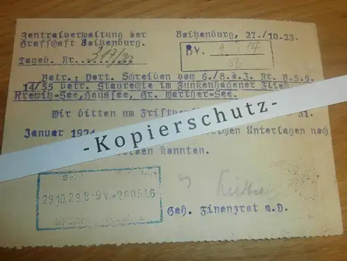 Zentralverwaltung der Grafschaft Boitzenburg , 1923 , Staurechte , Krewitz See , Gr. Warther See , Krewitz  !!!