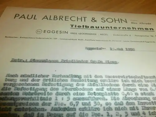 Paul Albrecht & Sohn , Tiefbau in Eggesin , 1952 , Stauanlagen Friedländer Wiese , Friedland , Mecklenburg !!!