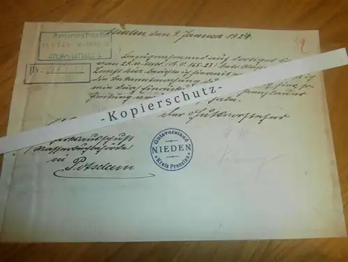 Gutsvorstand Nieden b. Pasewalk , 1924 , Nechlin , Prenzlau , Regierung Potsdam , Mecklenburg  !!!