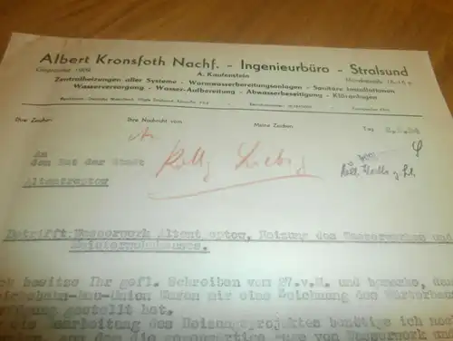 Albert Kronsfoth in Stralsund , 1954 , Wasserwerk Altentreptow , Heizung , Rat der Stadt , Mecklenburg !!!