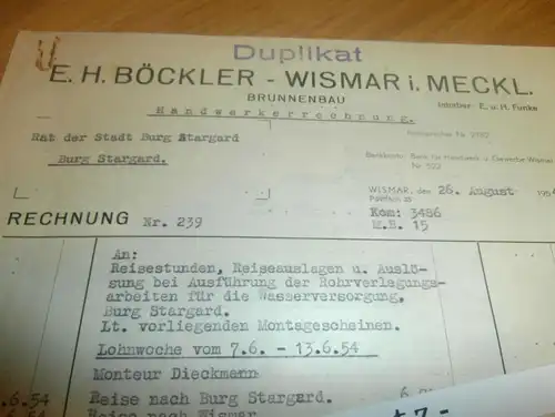 E.H. Böckler in Wismar i. Meckl., 1954 , Rat der Stadt Burg Stargard , Reisegeld , Mecklenburg !!!