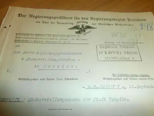 Badeanstalt Templin , 1934 , Sicherstellung , Regierung Potsdam !!!