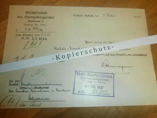 Seestadt Rostock , 1937 , Oberlandesgericht , Mecklb. Staatsministerium , Mecklenburg !!!