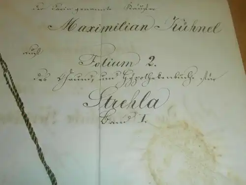 Urkunde Strehla 1860 , Maximilian Kühnel , Königliches Gerichtsamt , Riesa !!!