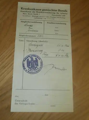 Seestadt Rostock , 1943 , Krankenkasse gemischter Berufe , Mecklenburg !!!