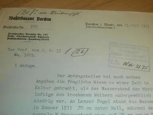 Parchim i. Meckl. , 1933 , Schiffahrt , Müritz , Lenz , Ministerium des Innern , Mecklenburg !!!