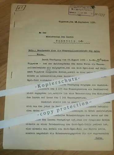 Vipperow , 1930 , Beschwerde Polizei , Amt Waren , Wredenhagen , Röbel , Ministerium des Innern , Mecklenburg !!!