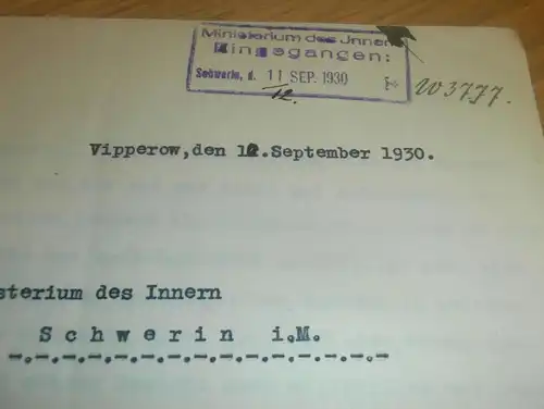 Vipperow , 1930 , Beschwerde Polizei , Amt Waren , Wredenhagen , Röbel , Ministerium des Innern , Mecklenburg !!!