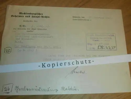 Mecklenburgisches Geheimeis und Hauptarchiv , 1942 , Staatsministerium , Stauwerk , Kriesow , Tüzen , Mecklenburg !!!