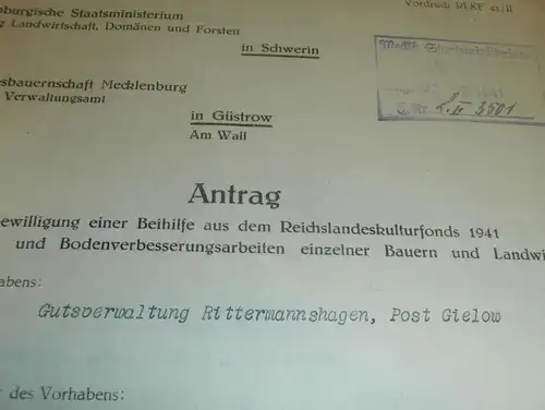 Gutsverwaltung Rittermannshagen / Post Gielow , 1941 , Staatsministerium , Landesbauernschaft ,mit Lageplan, Mecklenburg