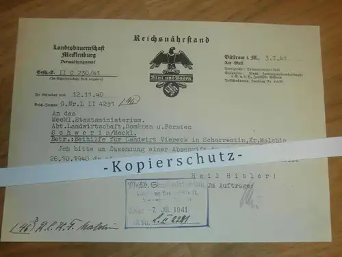 Landesbauernschaft Mecklenburg , 1941 , Reichsnährstand - Blut und Boden  - Landwirt Viereck in Schorrentin , Güstrow !!