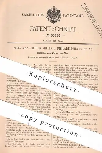 original Patent - Niles Manchester Miller , Philadelphia , USA , 1893 , Walzen von Glas | Spiegelglas , Spiegel