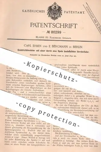 original Patent - Carl Erben , E. Bergmann , Berlin , 1892 , Elektrizitätszähler | Stromzähler , Strom , Zählwerk !!