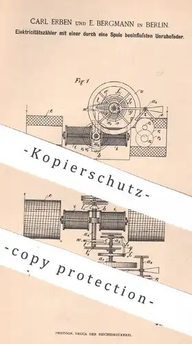 original Patent - Carl Erben , E. Bergmann , Berlin , 1892 , Elektrizitätszähler | Stromzähler , Strom , Zählwerk !!