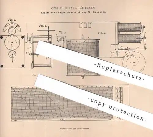 original Patent - Gebrüder Ruhstrat , Göttingen , 1894 , Elektrische Registrierung für Gasuhren | Gas , Gaszähler , Uhr