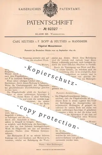 original Patent - Carl Reuther , Bopp & Reuther , Mannheim | 1894 | Flügelrad - Wassermesser | Wasser , Zählwerk